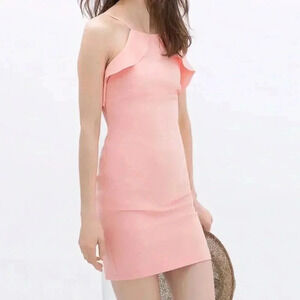 Zara Peach Ruffled Bodycon Cocktail Dress